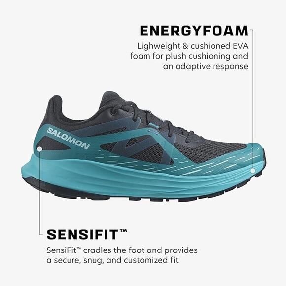 Salomon Men's ULTRA FLOW Trail Running Shoes Men Carbon / Tahitian Tide Sz 11.5 - Picture 3 of 11